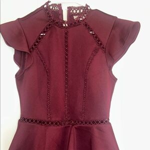 Bisou Bisou Red Peplum Midi Dress with Mock Neck